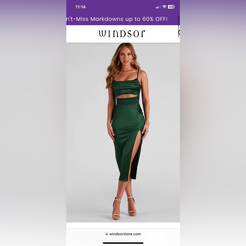 Hunter green windsor dress with slit and cut out  size medium.